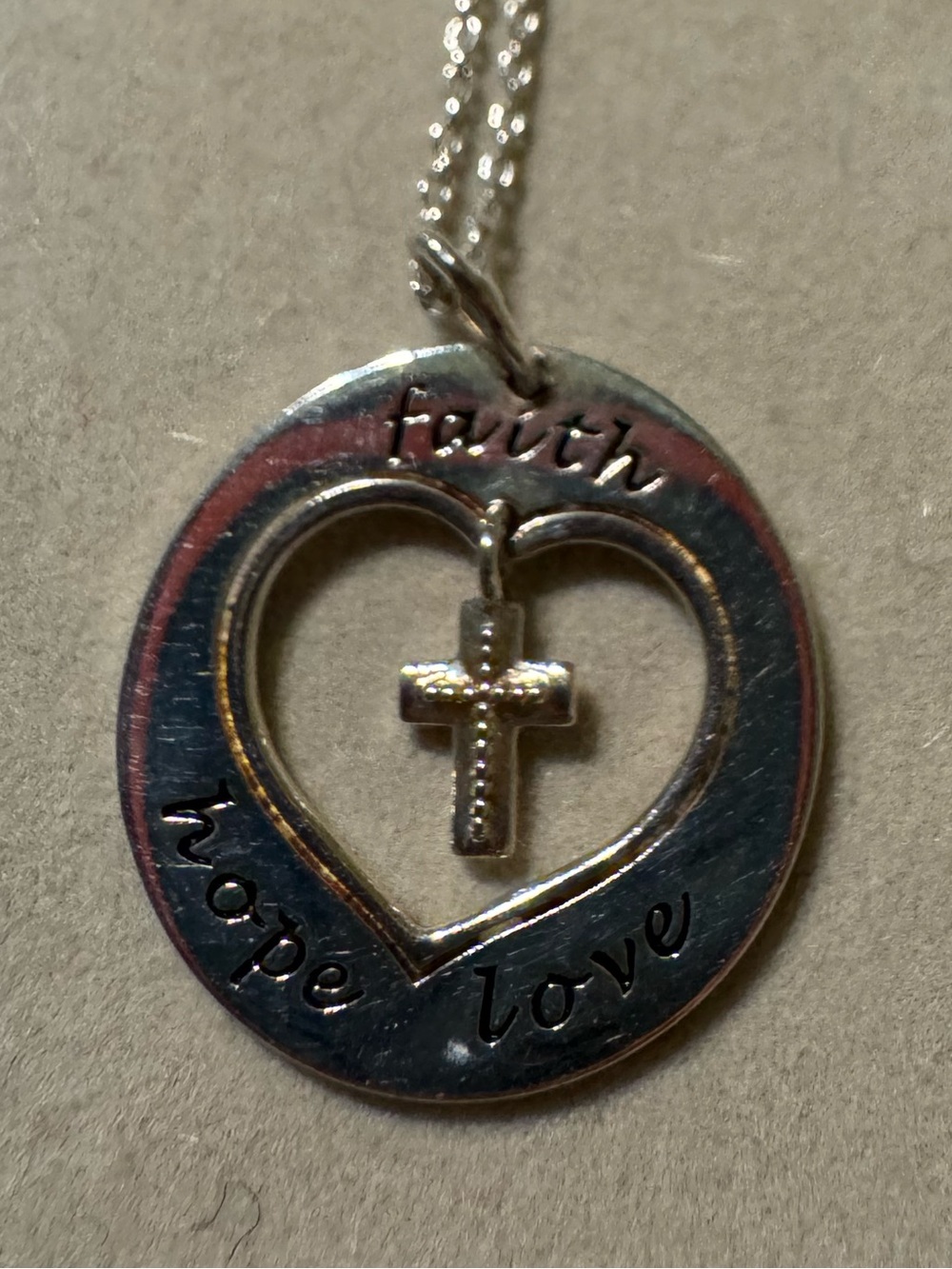 Faith Hope Love Silver Heart Cross Necklace 925